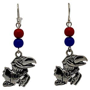 KU Jayhawks University of Kansas Earrings Red Blue Silver Tone F26